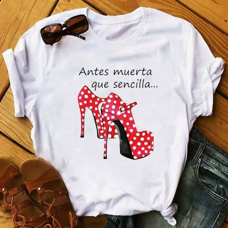 Camiseta para mujer, camisetas con estampado de dibujos animados de Flamengo Dance, camisetas a la moda con cuello redondo para mujer, camisetas bonitas, ropa estética para mujer
