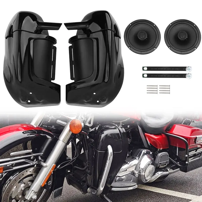 

Motorcycle Vivid Black Lower Leg Warmer Vented Fairing Speaker Box For Harley Touring Road King Street Glide 1983-2013