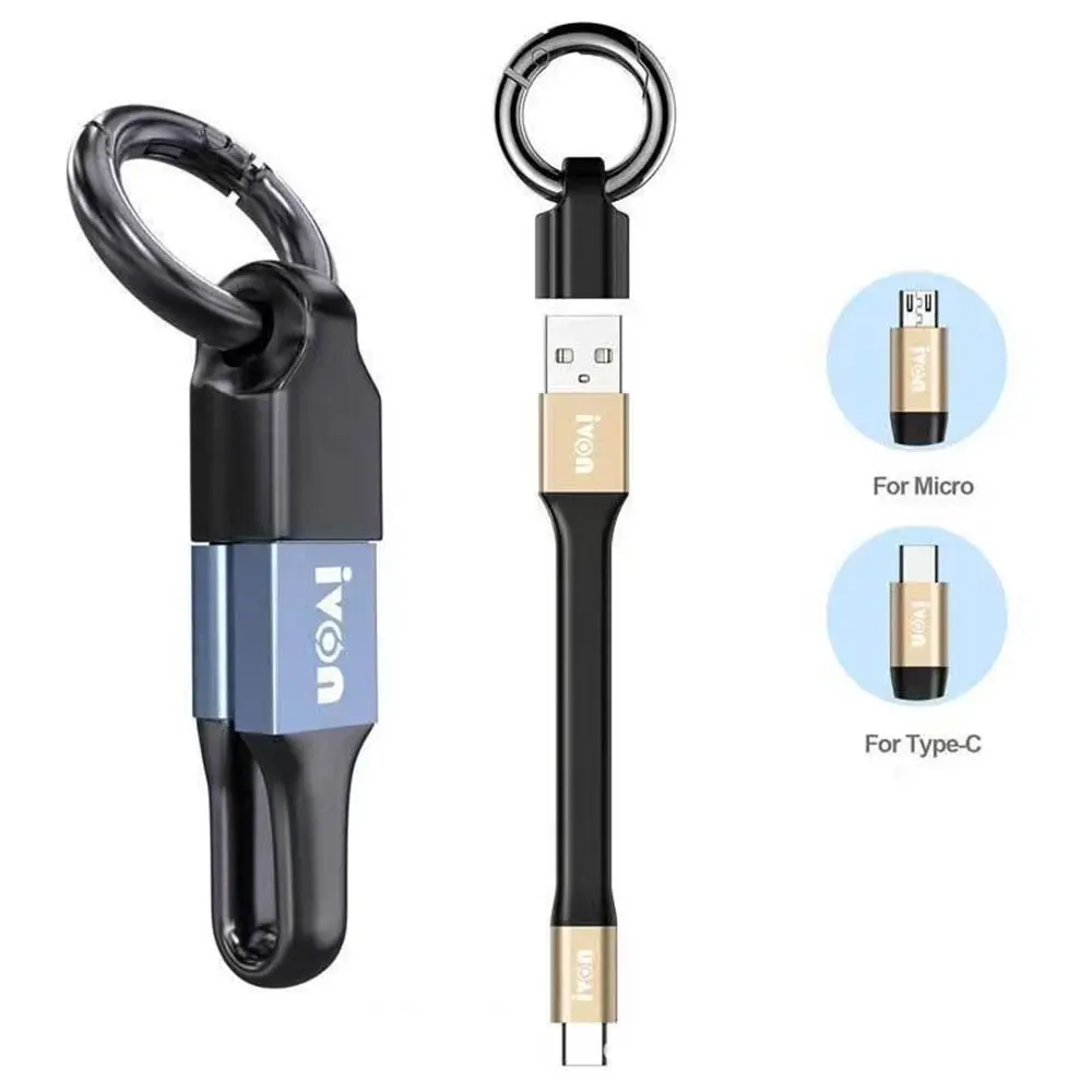 Smart Phone Keychain Ultra Short 3.1A Max USB Data Cable Micro Type-C To USB A Fast Charging Cable