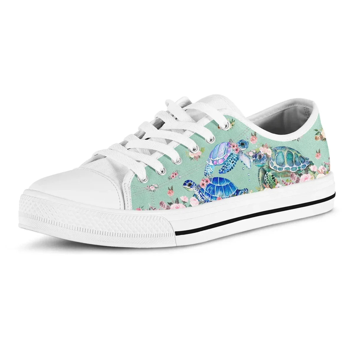 Women Blue Sea Turtle Pattern Canvas Shoes Fashion Summer Casual Breath Sneakers Student Casual Shoes Low Top Flat Shoes
