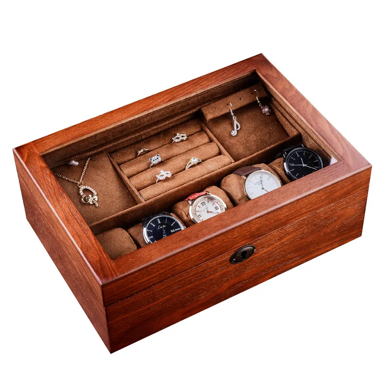 Wooden Watch Case for Women 5 Slot Mens Watch Box Watch Jewelry Display Case Jewelry and Watch Storage Organizer for Men Women