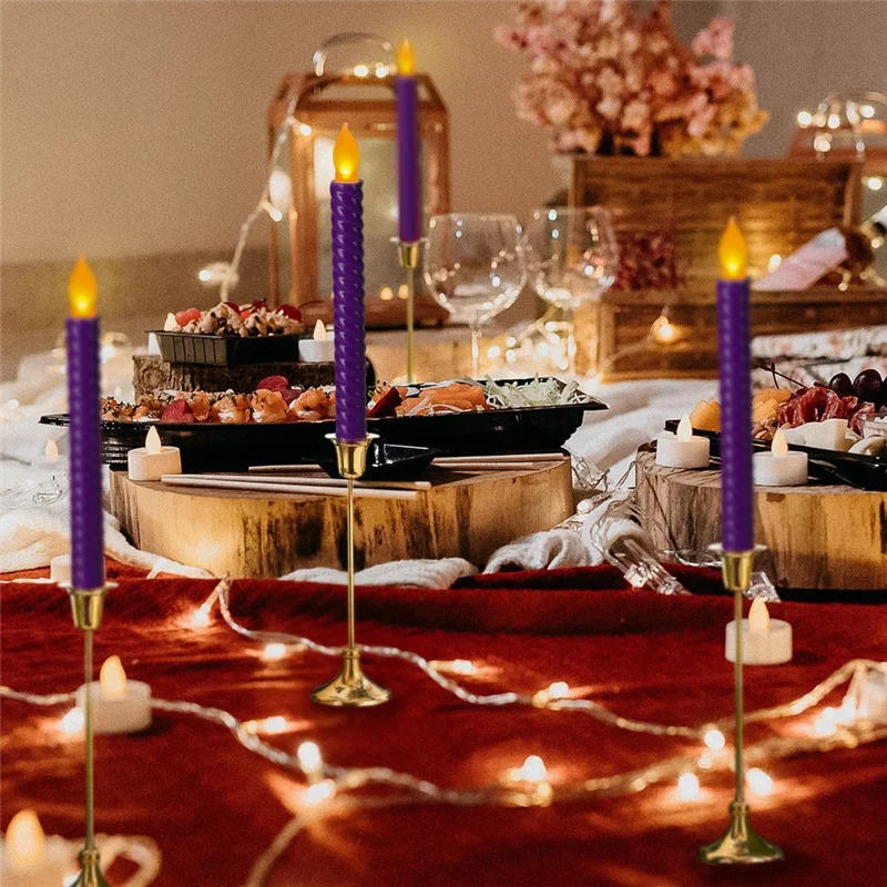 مجموعة واحدة من أضواء الشموع الإلكترونية LED، أضواء محاكاة فلاش صفراء طويلة، أضواء الديكور، أرجواني-POS