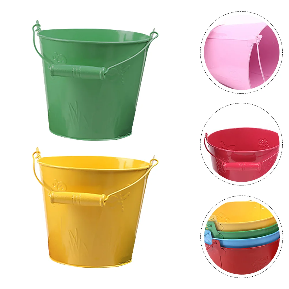 2 Pcs Beach Bucket Toy Children’s Toys for Kid Sand Kids Mini Tinplate Fishing Kindergarten