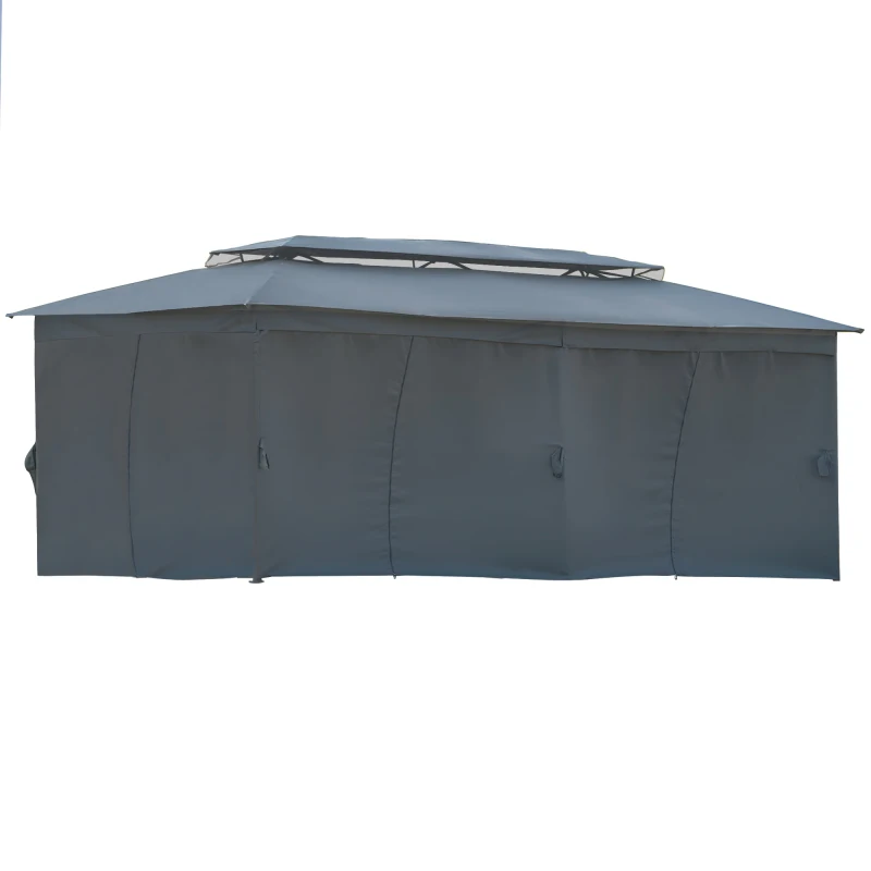 10x20m Gazebo with Oxford Cloth & Mosquito Nets Double Top Zipper Design Ultraviolet-proof Waterproof Fireproof Withstand, Gray