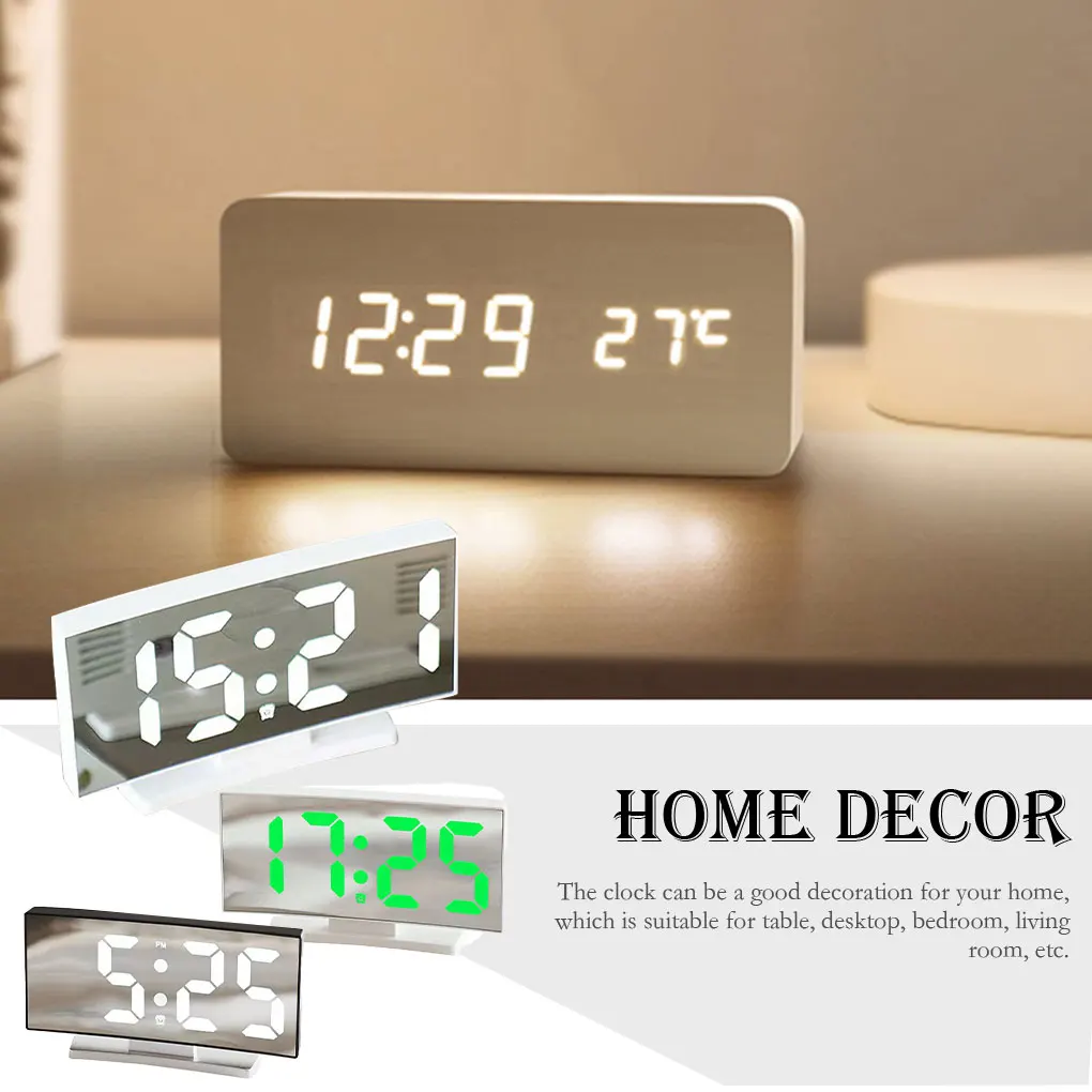 LED Alarm Clock Large Screen Curved Surface Adjustable Table Decor for  Bedroom Living Room Supplies White/white light