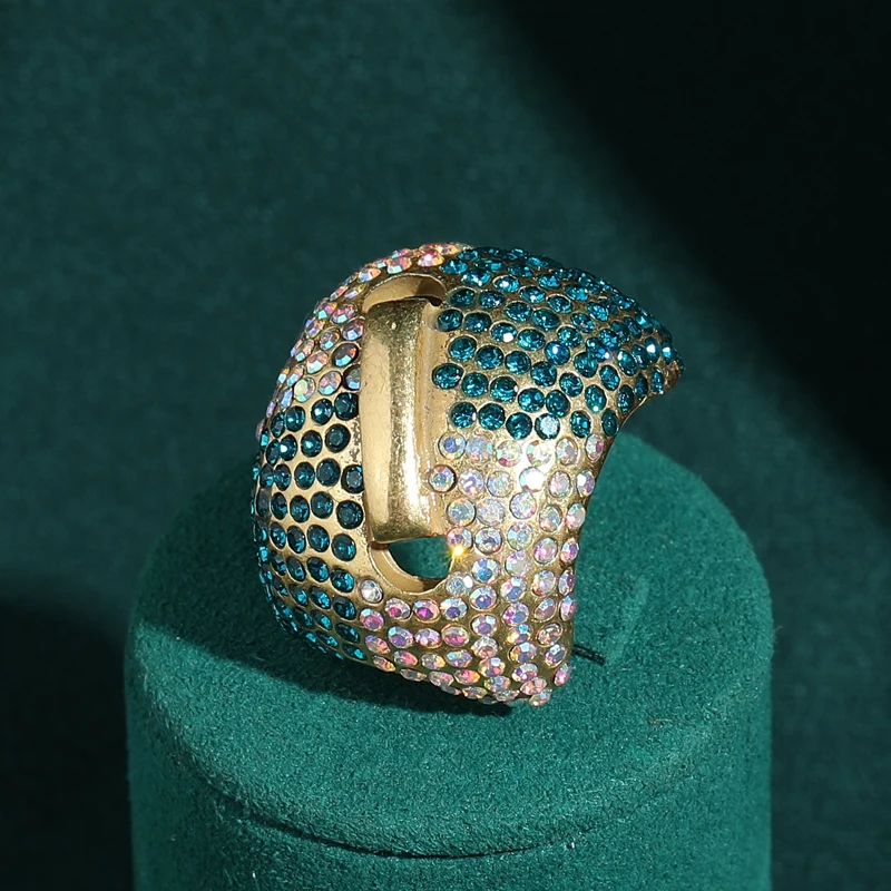 

Vintage Rhinestone Rings Green Woman Jewelry Luxury 2026 Adjustable Gold Plated High Quality Party Trends Accessories Brand Gift