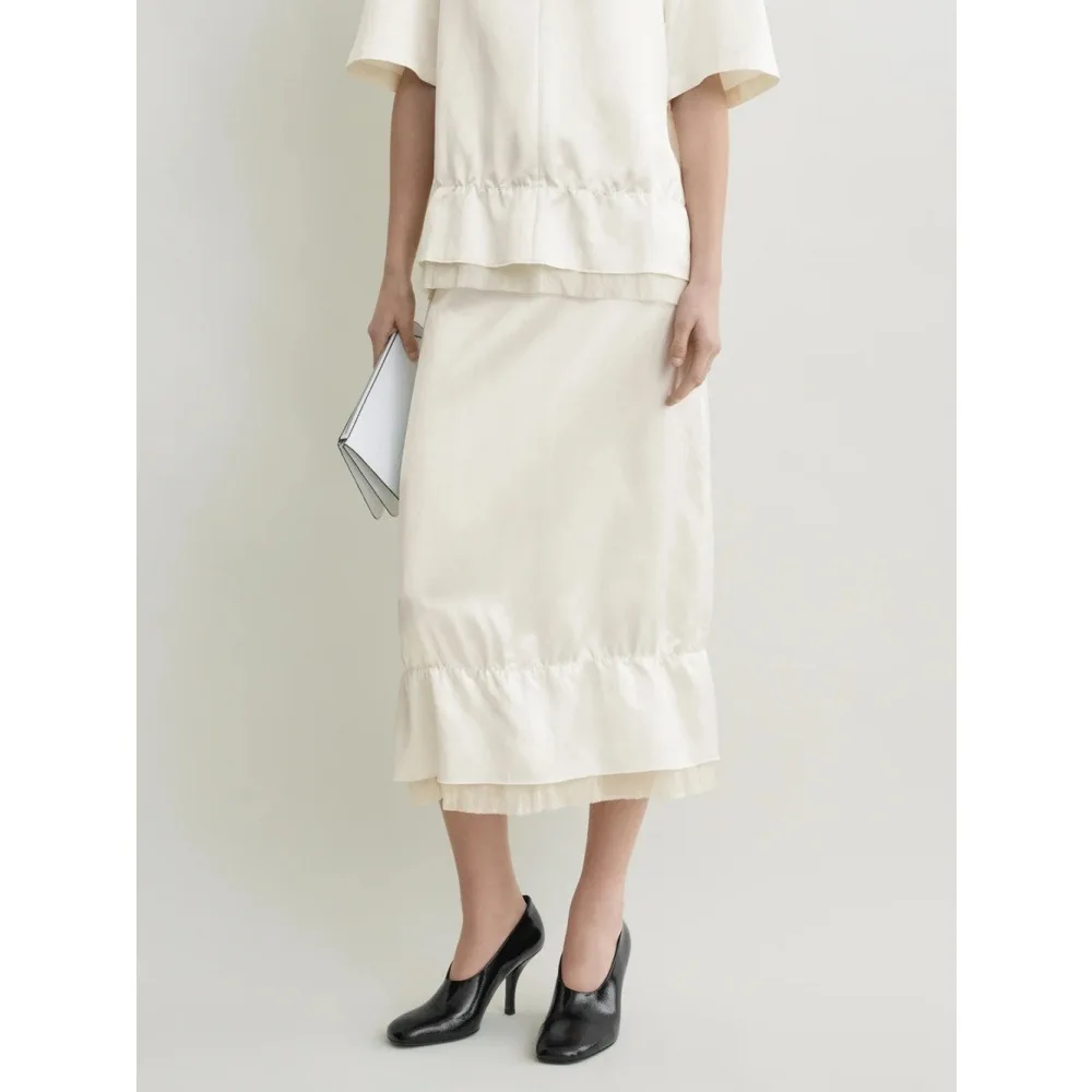 Double Layered Straight Cut Skirt Spring Summer New Style Elegant Commute Wind Midi Skirt Young Women's Casual Everyday Wear