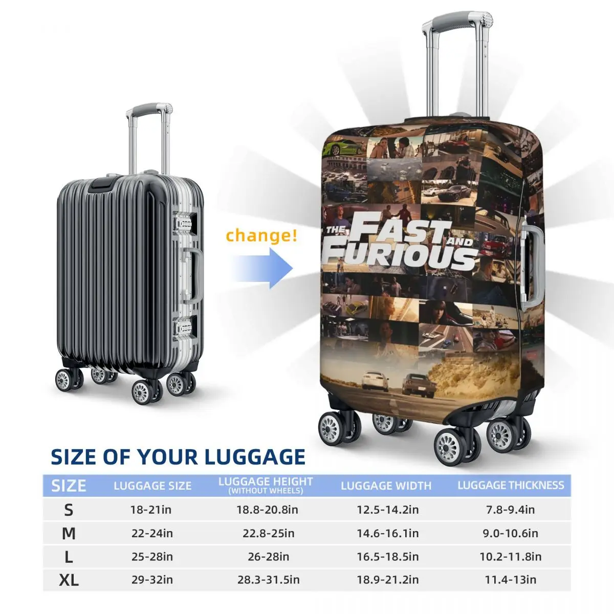 Fast And Furious - Legends - Tribute Suitcase Cover Protection Elastic Trip Luggage Protector Covers for 18-32 Inch