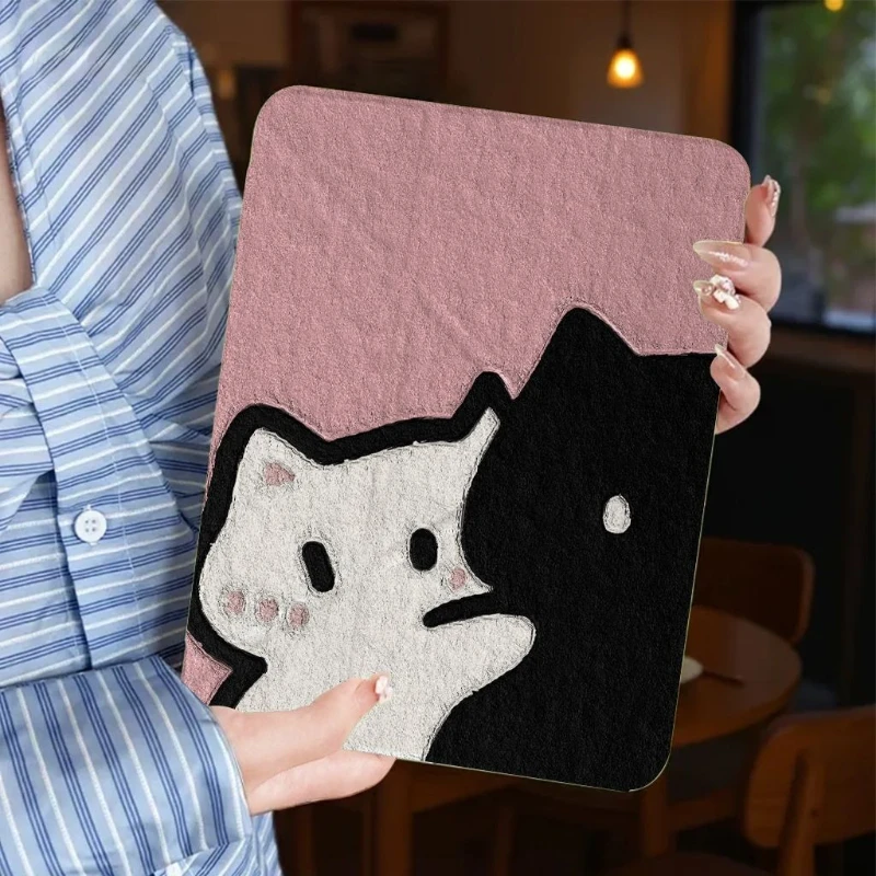 Black White Cat 3/Y Fold Acrylic Tablet Case for Xiaomi Pad 5/6/7/8 Pro 11.2in Redmi Pad SE 11in Shockproof Cover with Pen Slot