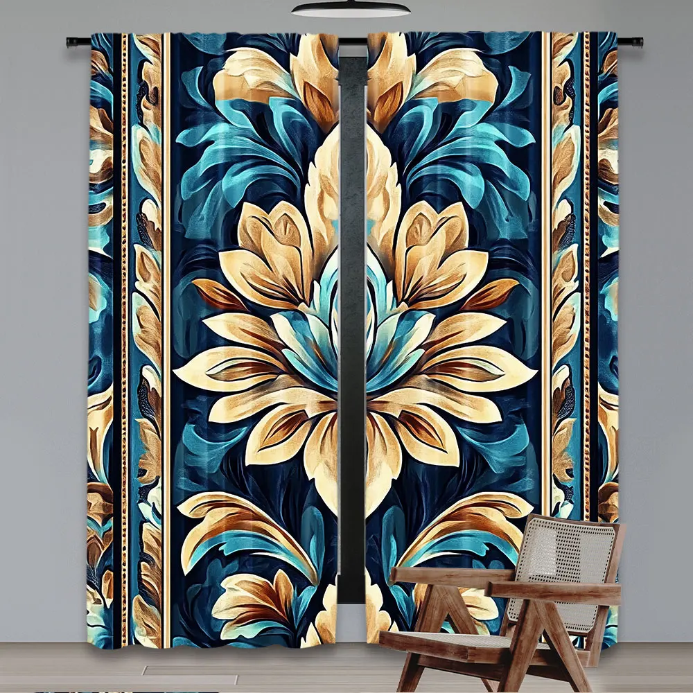 2Pcs Vintage Curtain Ethnic Leaves And Flourishing Botanical Balance Folkloric Suitable For Bedroom Bathroom Living Room Dining