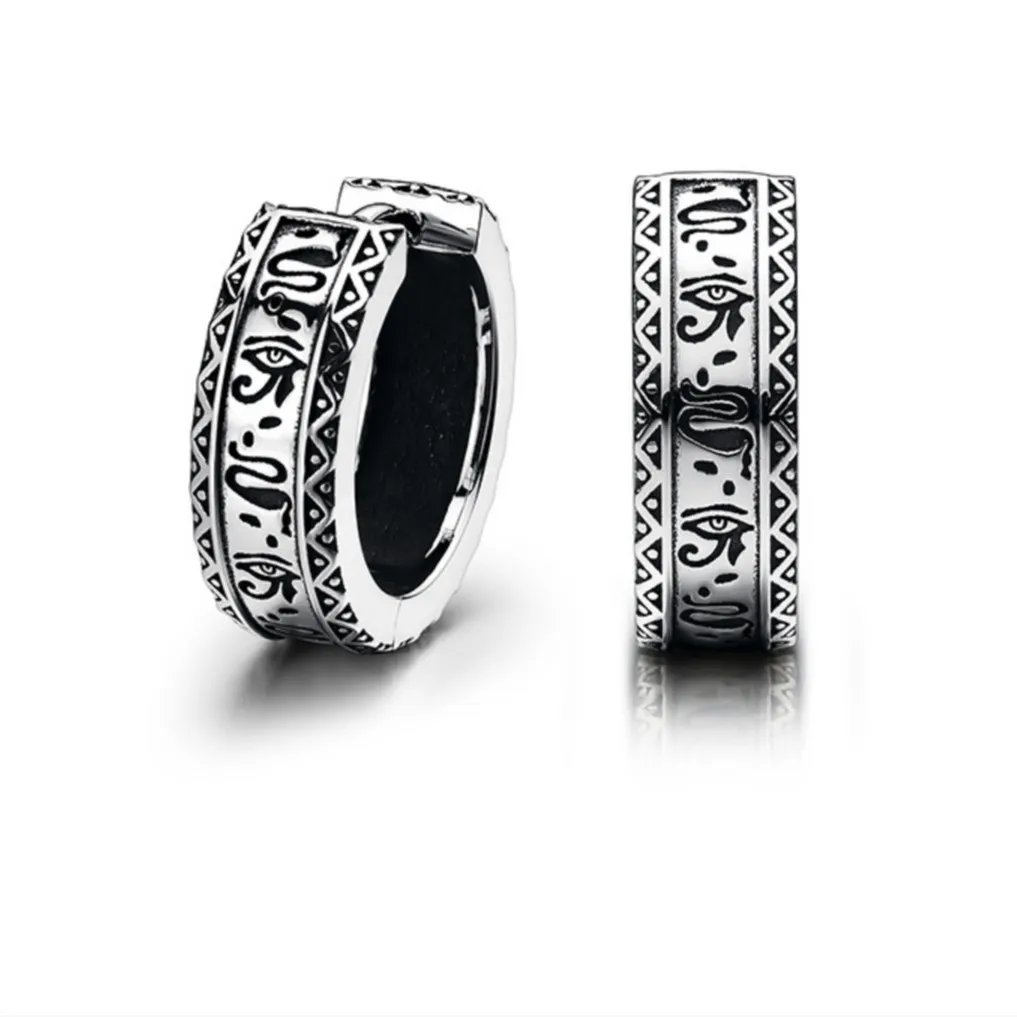 

Silver Needle Horus Eye of God Earrings Men's Stud Earrings High-end trendy retro hip-hop single design