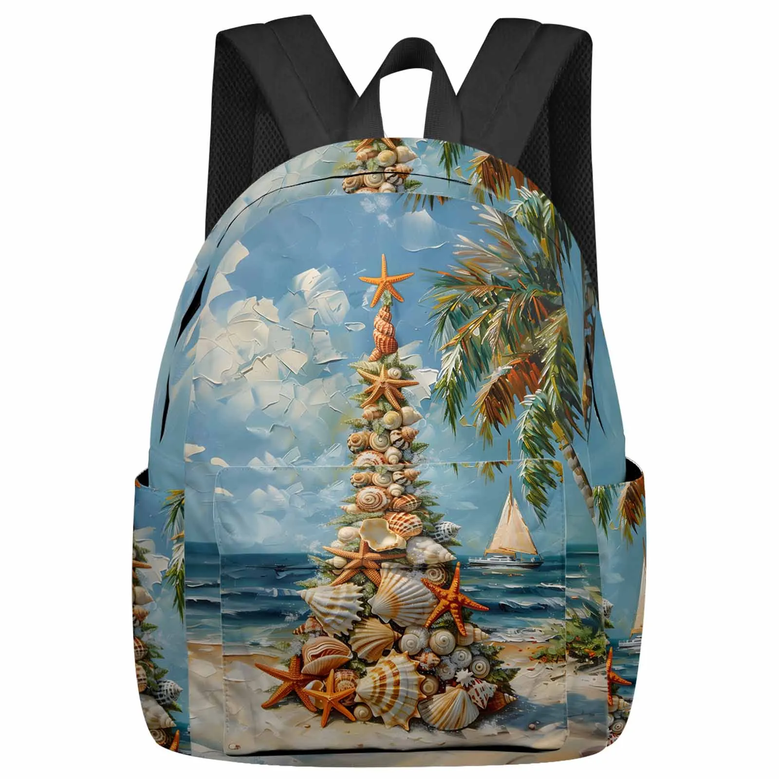 

Beach Christmas Tree Shell Sailing Tree Backpacks Custom Student School Bags Laptop Backpack Men Women Female Travel Mochila