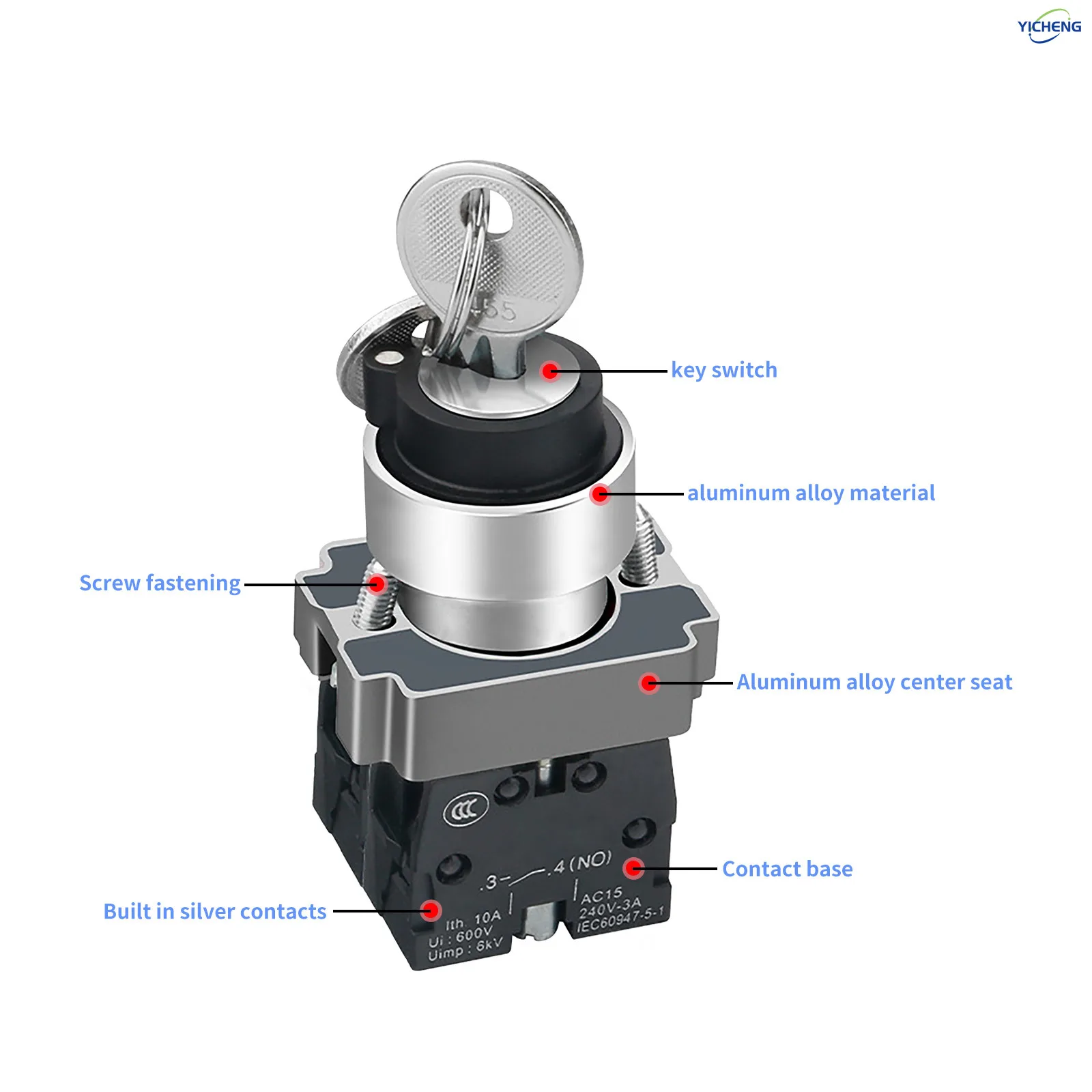 10Pcs 22MM Key Switch 2 Position Switch /3 Position Switch, Self-Locking/Momentary