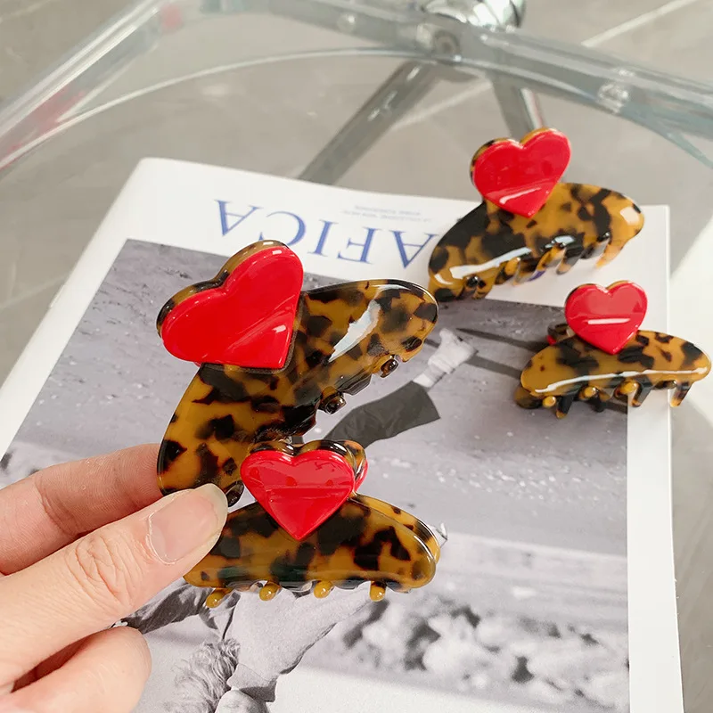 New Creative Design Splicing Tortoise Shell Acetate Hair Clip Sweet Cute Heart Shark Clip For Girls Hair Accessories