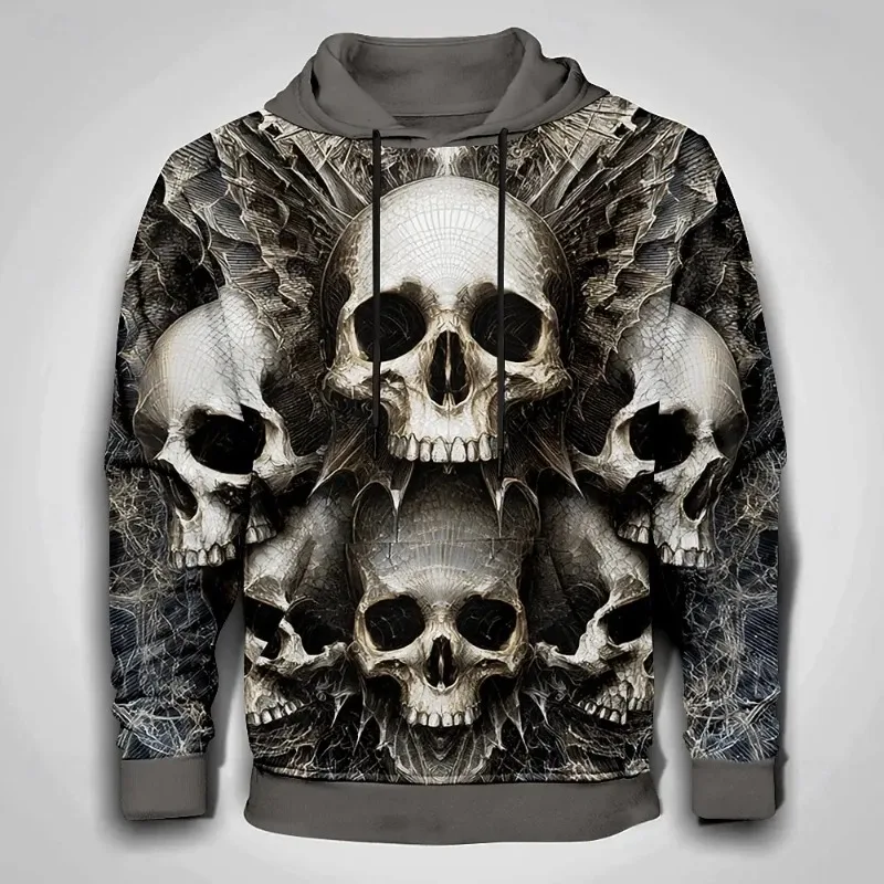 سويت شيرت بقلنسوة مطبوع ثلاثي الأبعاد للهالوين للرجال لعام 2025 مع جمجمة شبح ابتسامة من نسيج البوليستر كاجوال فضفاض #6