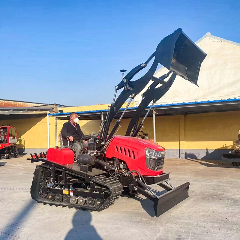 Mini Crawler Tractor Diesel Engine Agricultural Tracked Cultivator Front Bucket Rotary and Flail Mowers Harvester Backhoe