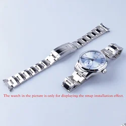 Rolamy 20mm Silver Middle Polish Steel Watch Band Wrist Strap Bracelet With Oyster Clasp For Seiko Presage SSA343 Cocktail Time