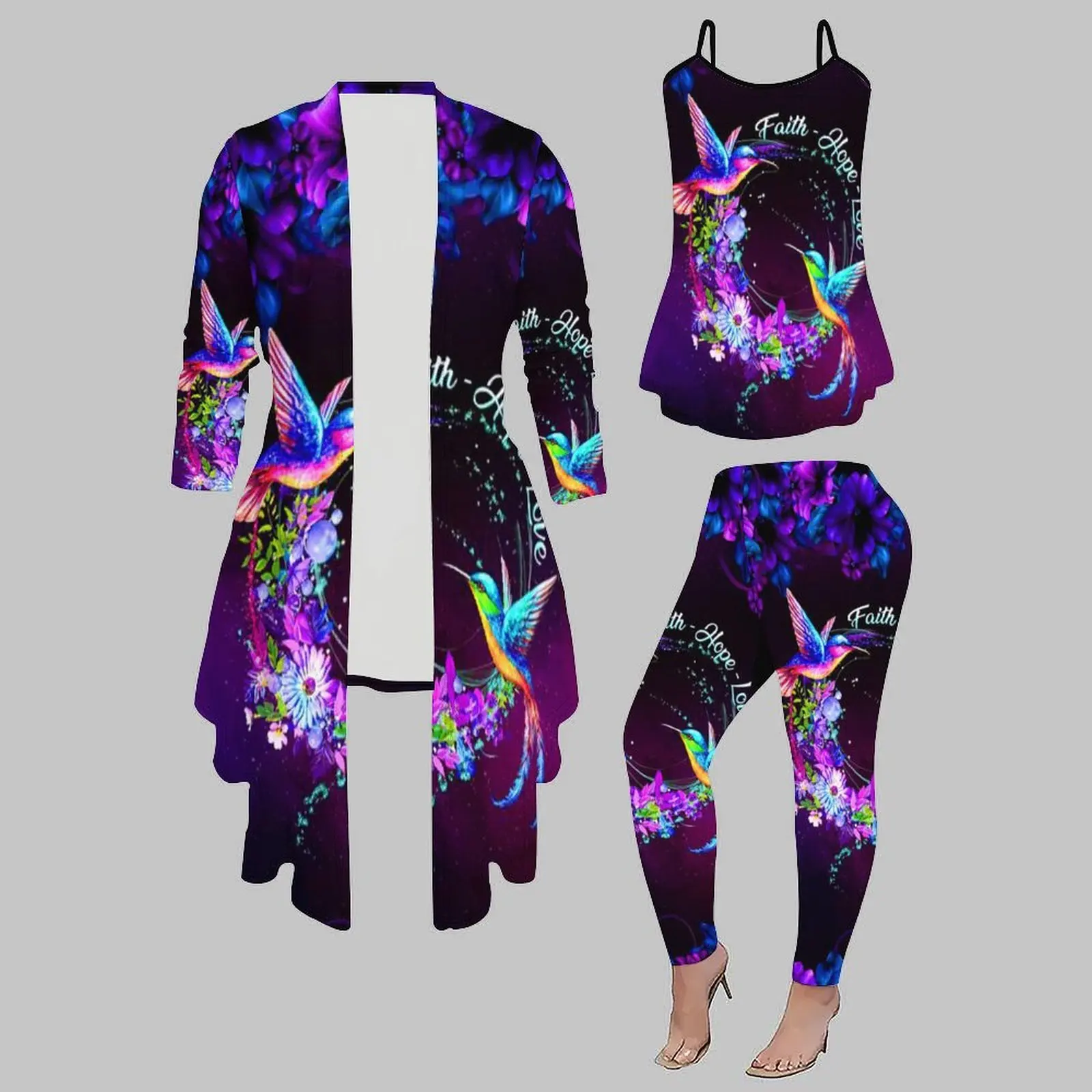 Autumn Women's Printed Coat Sexy Vest Fashion Three Piece Set Winter Elegant Tight Pants Daily Street Casua Set