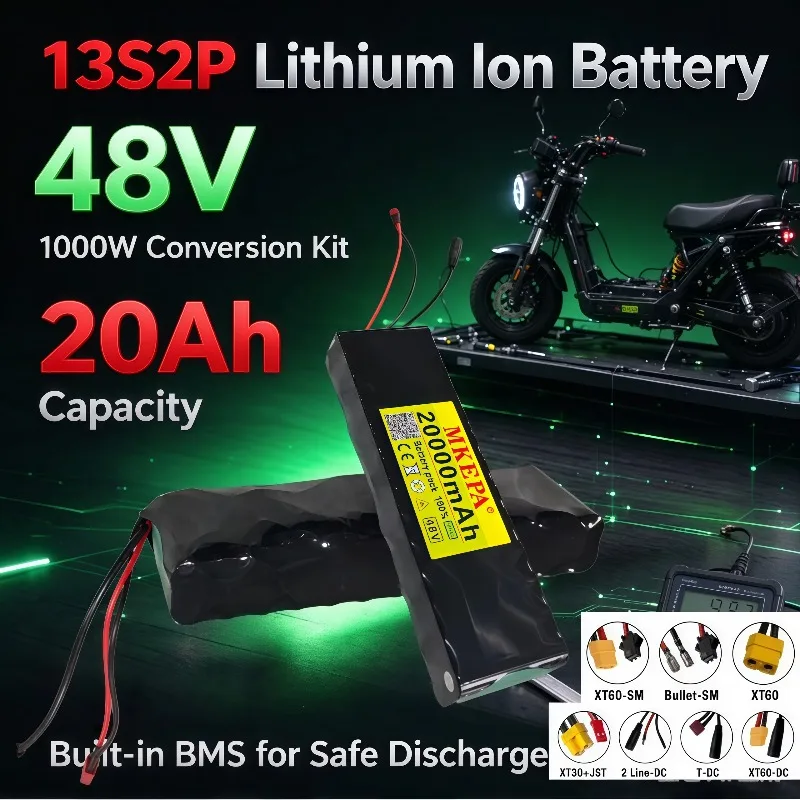 48V 13S2P MKEPA 20000mAh 18650 Li-ion Battery Pack, Upgrade Battery for 750W E-Scooter & E-Motorcycle