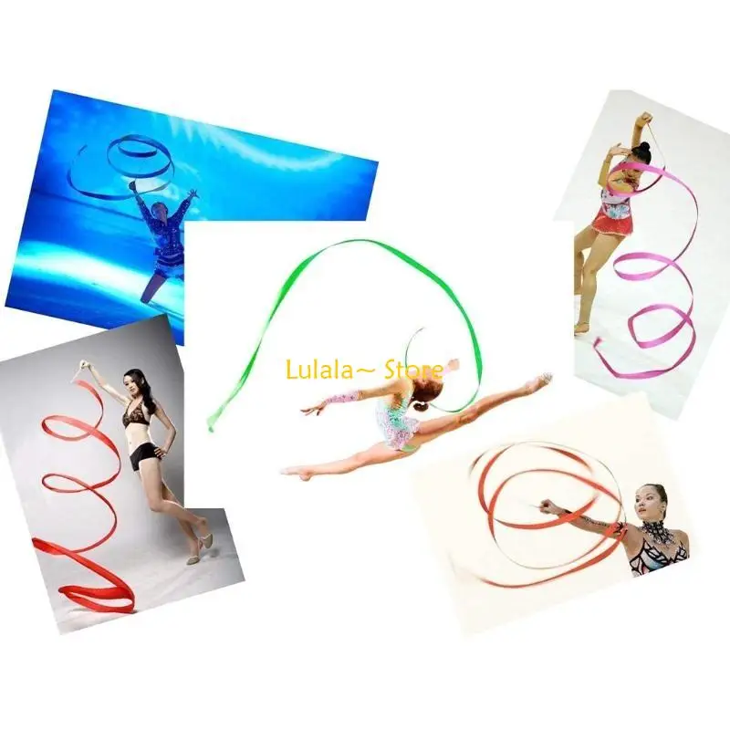 

Y4QA Rainbow Band Dance Ribbons Rhythmic Gymnastics Ribbon for Children Artistic Dancing Swirling Training