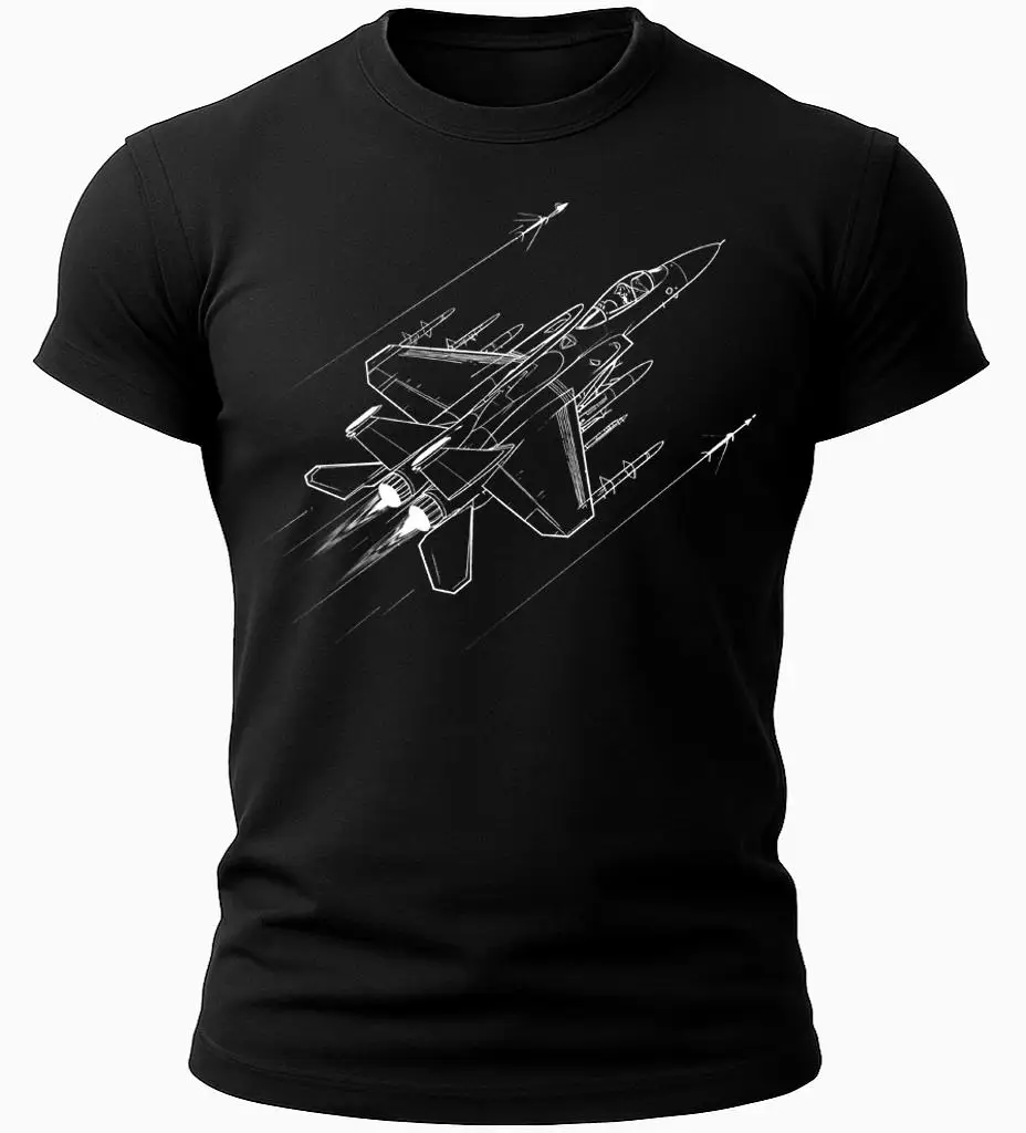 Summer Casual Sportswear Style Fighter Jet Jet Plane Pattern T-shirt: Military Aircraft Lines Art, Soft and Loose with Texture