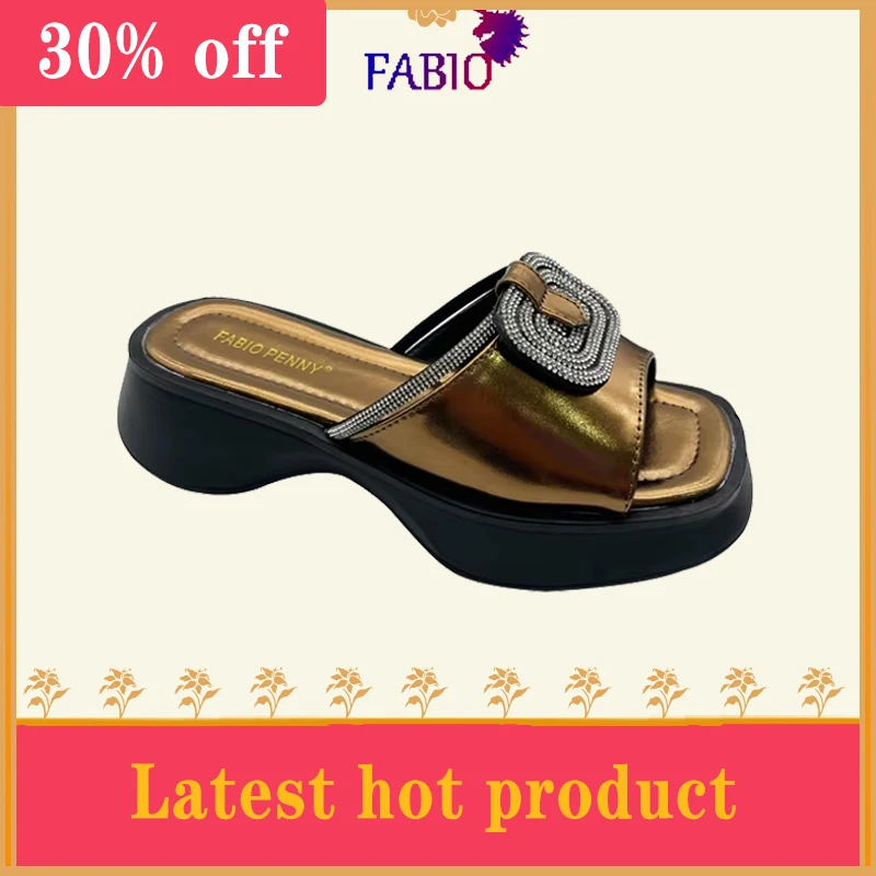 FABIO PENNY Thick sole rhinestones Bright fashion Women's Summer casual holiday women's slippers