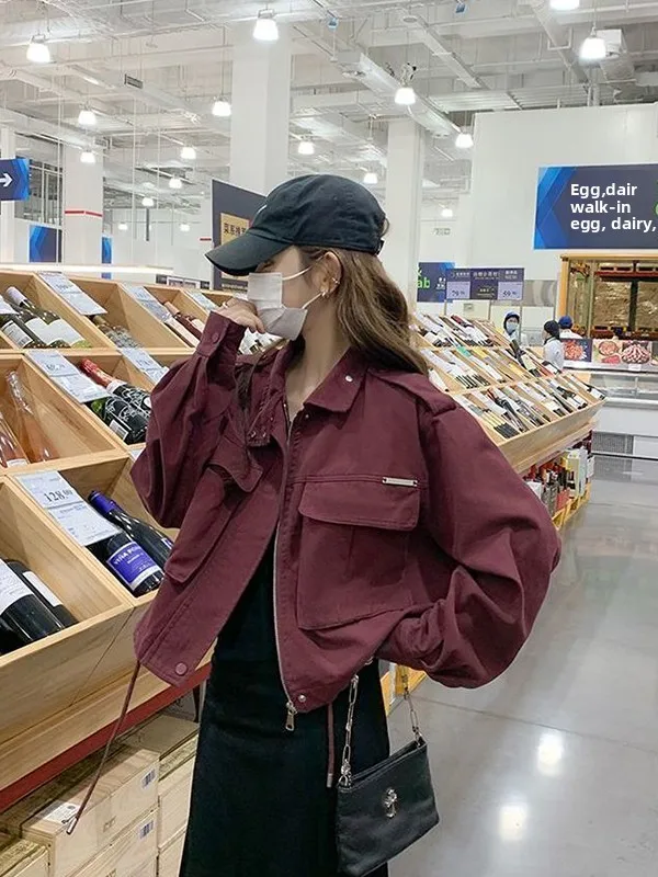 

Женская укороченная куртка в рабочем стиле больших размеров (до 300 фунтов), ретро-стиль Гонконга, повседневный топ для весеннего сезона