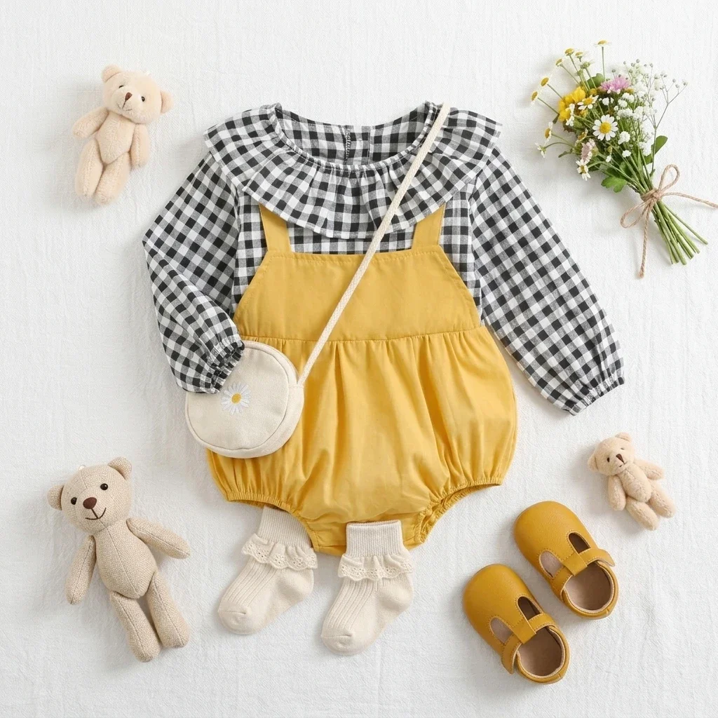 Long Sleeve Clothing Onesies Todder Baby Girls Bodysuits Autumn Princess Casual Girls Plaid