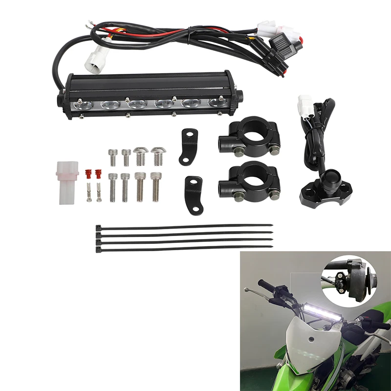 7/8 Inch Handlebars Motocross Spotlight Headlight LED Light Kit Wiring Harness Plug-Play For Kawasaki KLX110 Honda CRF110 Yamaha