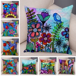 Children Oil Painting Art Cushion Cover Both Sides Plush Pillow Case Decor Cartoon Plant Throw Pillowcase for Sofa Home Car