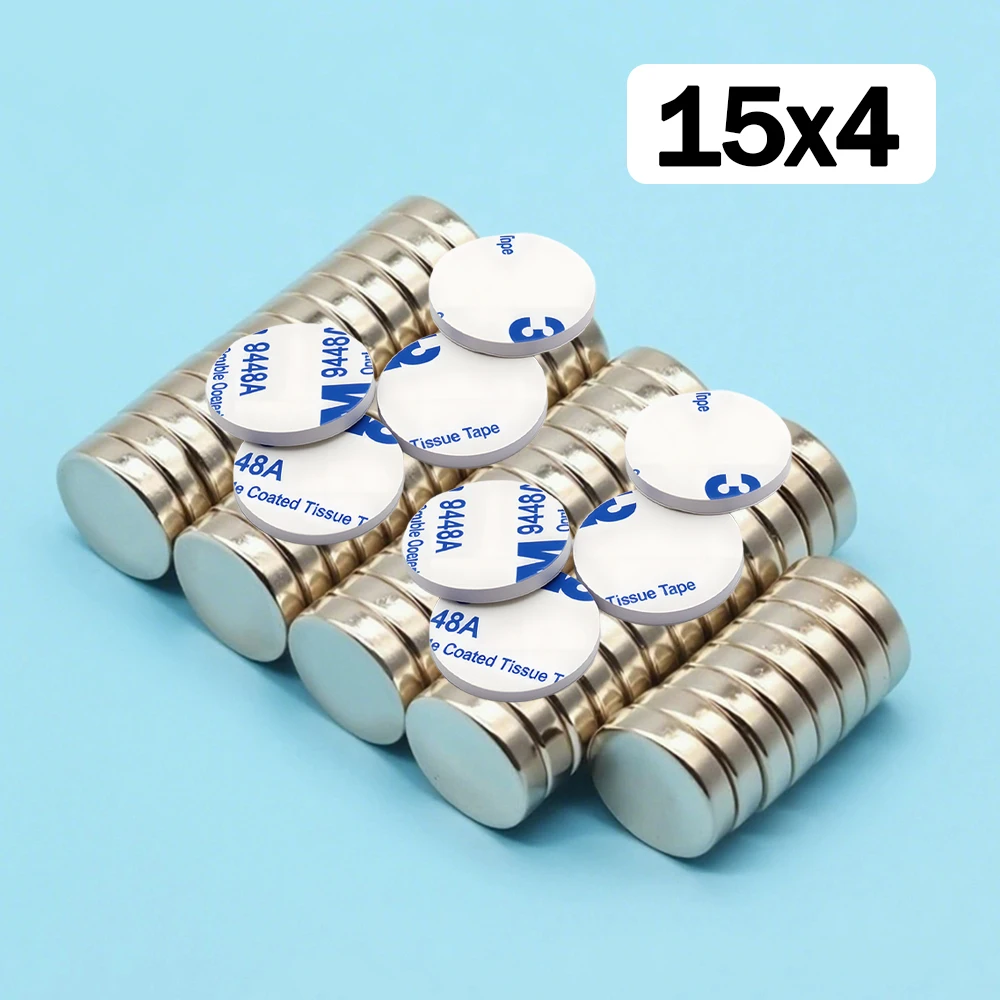 15x4mm Super Powerful Round Neodymium Magnet  With double-sided adhesive Magnet N35 Strong Permanent Magnetic imanes