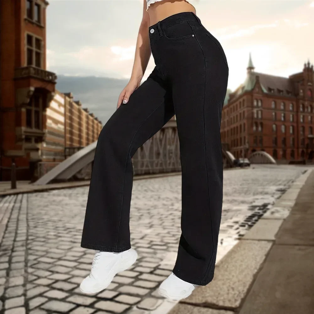 Denim rechte broek dames vintage jeans hoge taille gewassen noodlijdende basics enkellange broek 2025, vrouwelijke streetwear