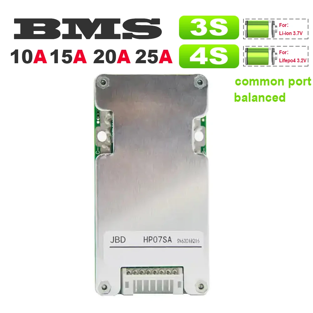 3S 4S BMS Protection Board 12V 24V LiFePO4 Li-Ion 10A 15A 20A 25A Lithium Battery Management System Common Port Balance 18650