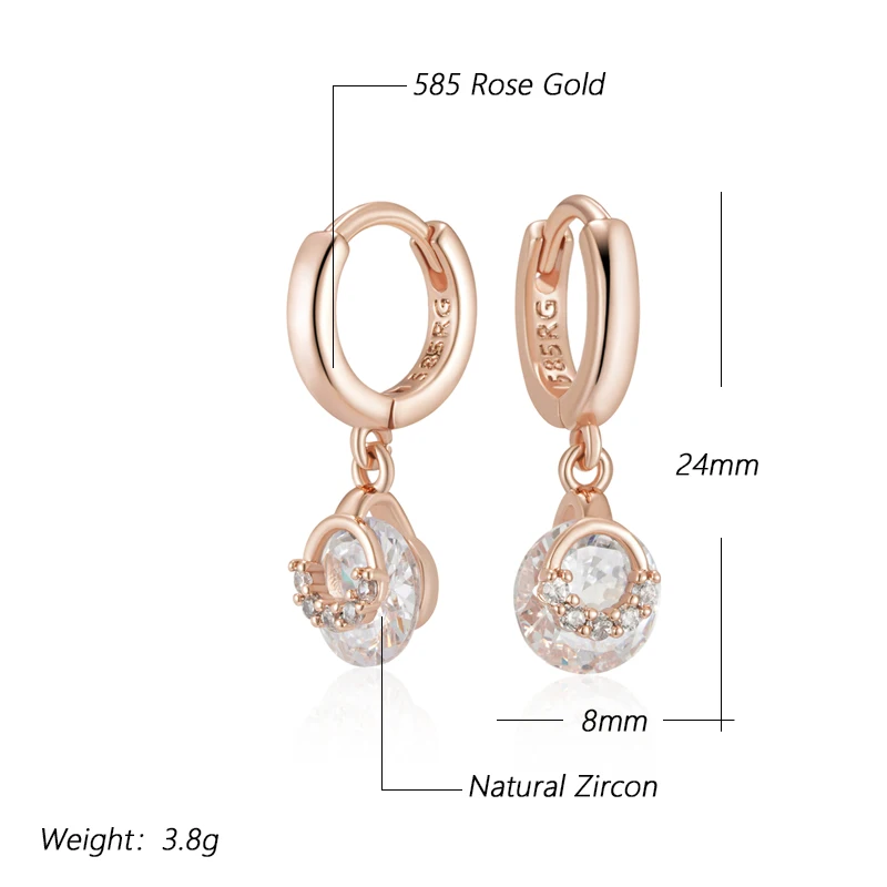 Kinel Hot 585 Rose Gold Color Drop Earrings for Women Fashion White Natural Zircon Accessories Daily Fine Jewelry crystal Gift