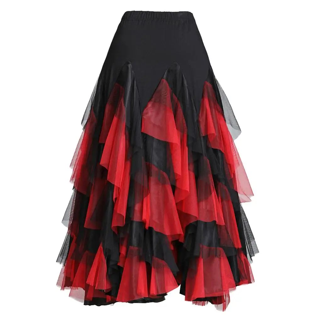 Elegant Latin Dance Dress Patchwork Mesh Tango Skirt Ballroom Outfit for Waltz Competition and Modern Dancing