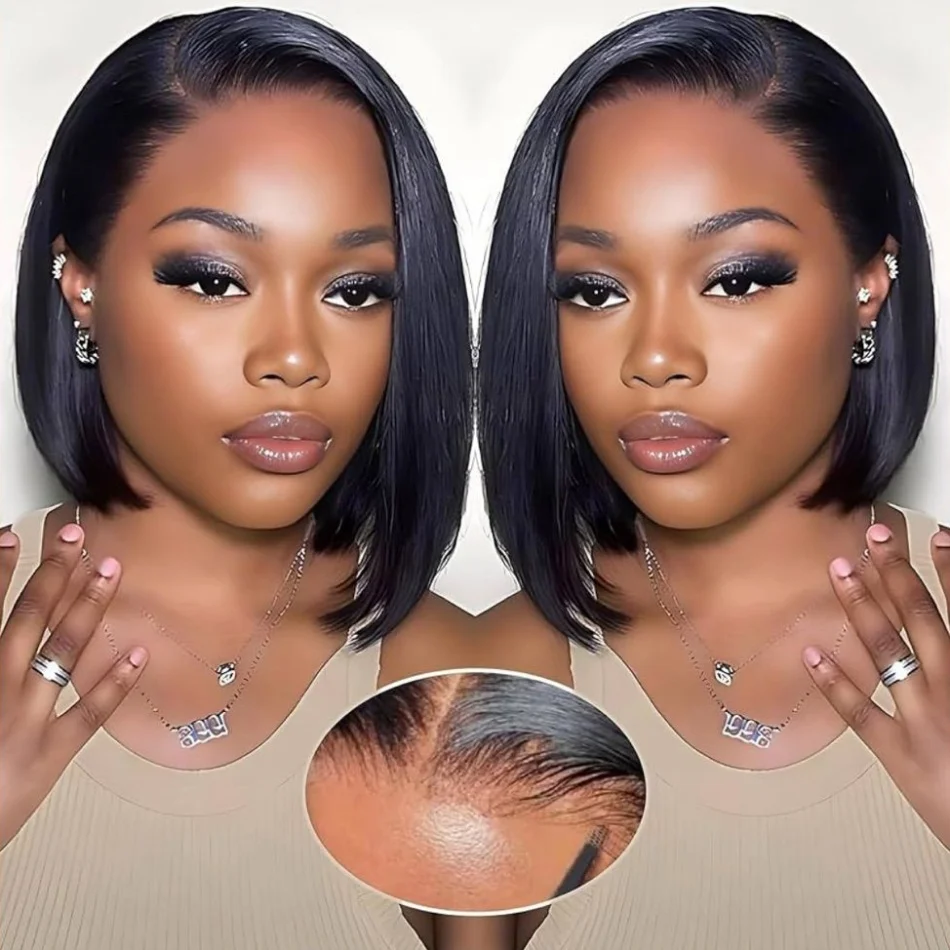 

Бесшовный парик-каре из натуральных волос 4x4 5x5 HD с прямым краем, без фронтального шнура, для женщин