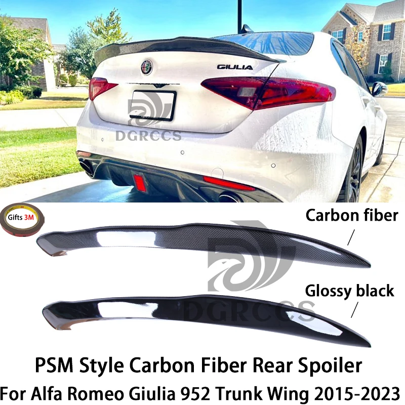 

For Alfa Romeo Giulia 952 PSM Style Carbon Fiber Rear Spoiler Trunk Wing 2015-2023 Carbon fiber Glossy black