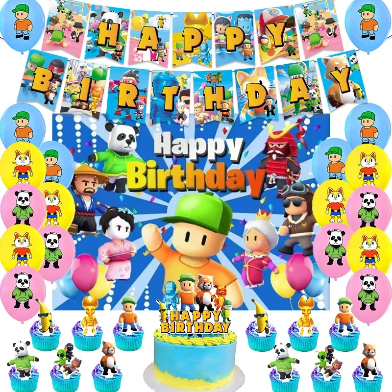 Stumble Guys Birthday Decoration Balloon Banner Stumble Guys Tableware Backdrop Cake Topper Party Supplies Baby Shower