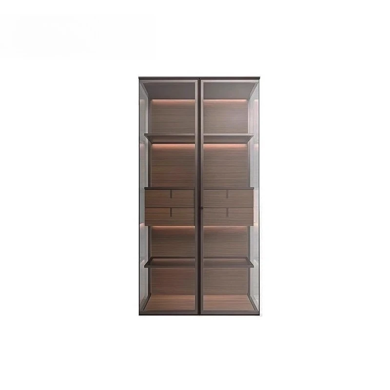 

Italian light luxury double-door glass wine cabinet Modern high-end figure red wine display Solid wood dining side cabinet