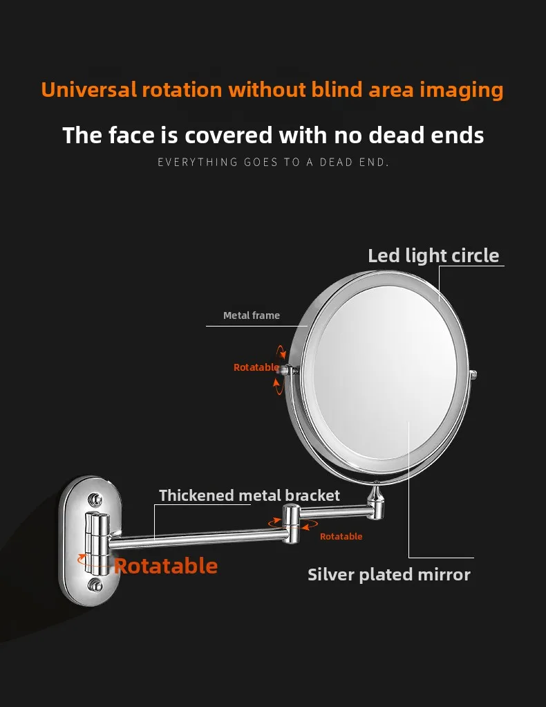 8inch Charging Wall Mounted Shower Mirror with Lights,Double Sided 5/10X Magnifying Makeup LED Mirror Vanity Dressing Mirror
