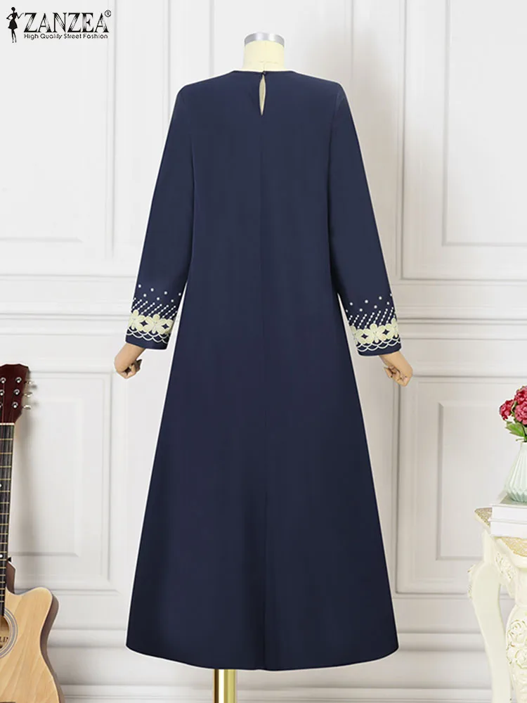 ZANZEA Muslim Maxi Dresses Fashion Printed Abaya IsIamic Robe Vestidos Elegant Long Dress Abayas For Women Full Sleeve Sundress