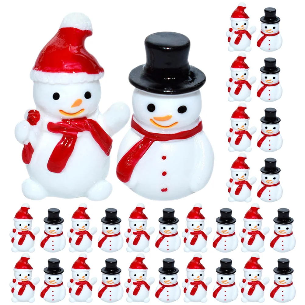 

40 Pcs Mini Snowman Statue Micro Landscape Ornaments Play House Toys (black Hat + Red Hat) 40pcs Xmas Miniature Resin Figurine