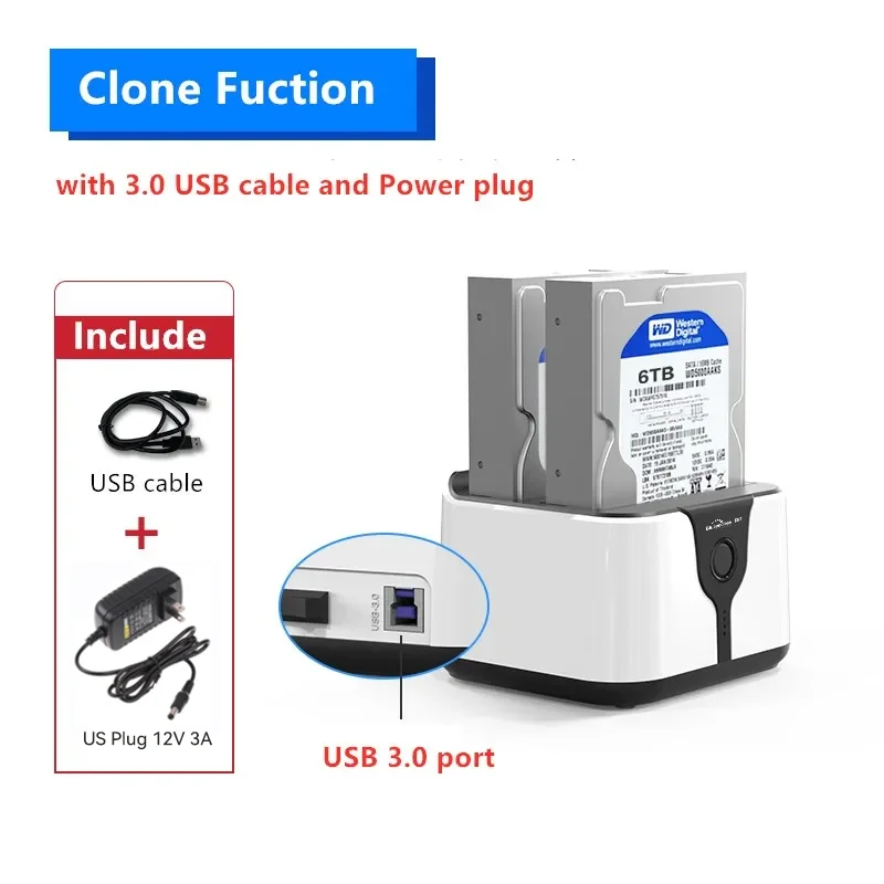   Blueendless 2-bay HDD Box Case HDD Docking Station SSD-behuizing dual bay offline kloon SATA naar USB 3.0-adapter voor 2,5 3,5 SSD-schijf