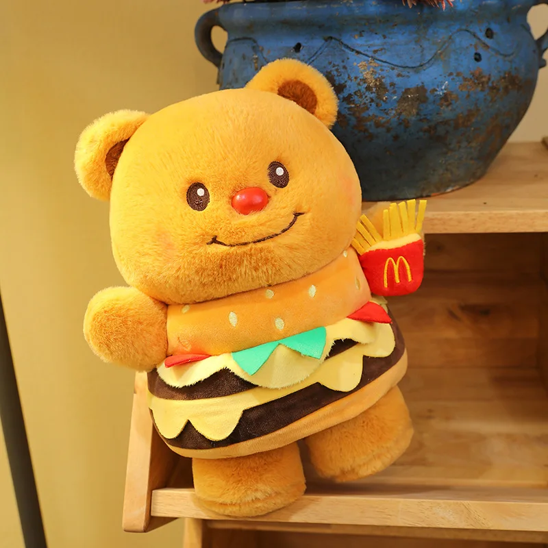 Orso giocattolo di peluche con hamburger e design al burro Compleanno per bambini Regalo di Natale Cuscino per ufficio Cuscino per decorazioni per la casa per bambini all'ingrosso