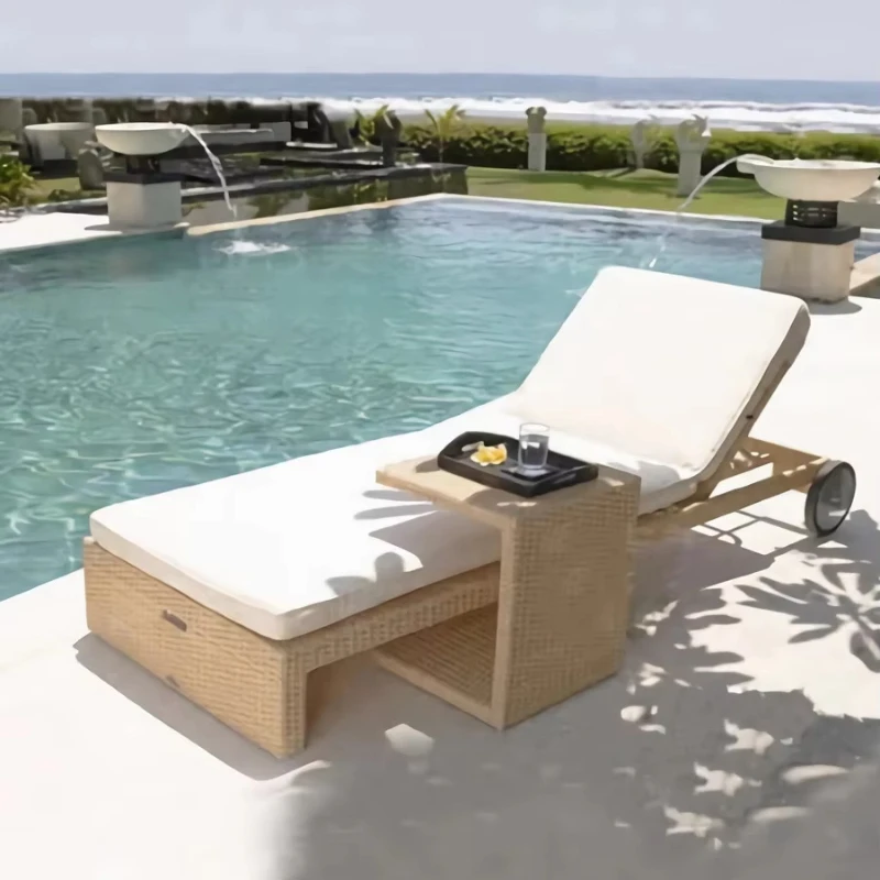 

Modern rattan and metal durable outdoor table and chair set with waterproof design for pool relaxation