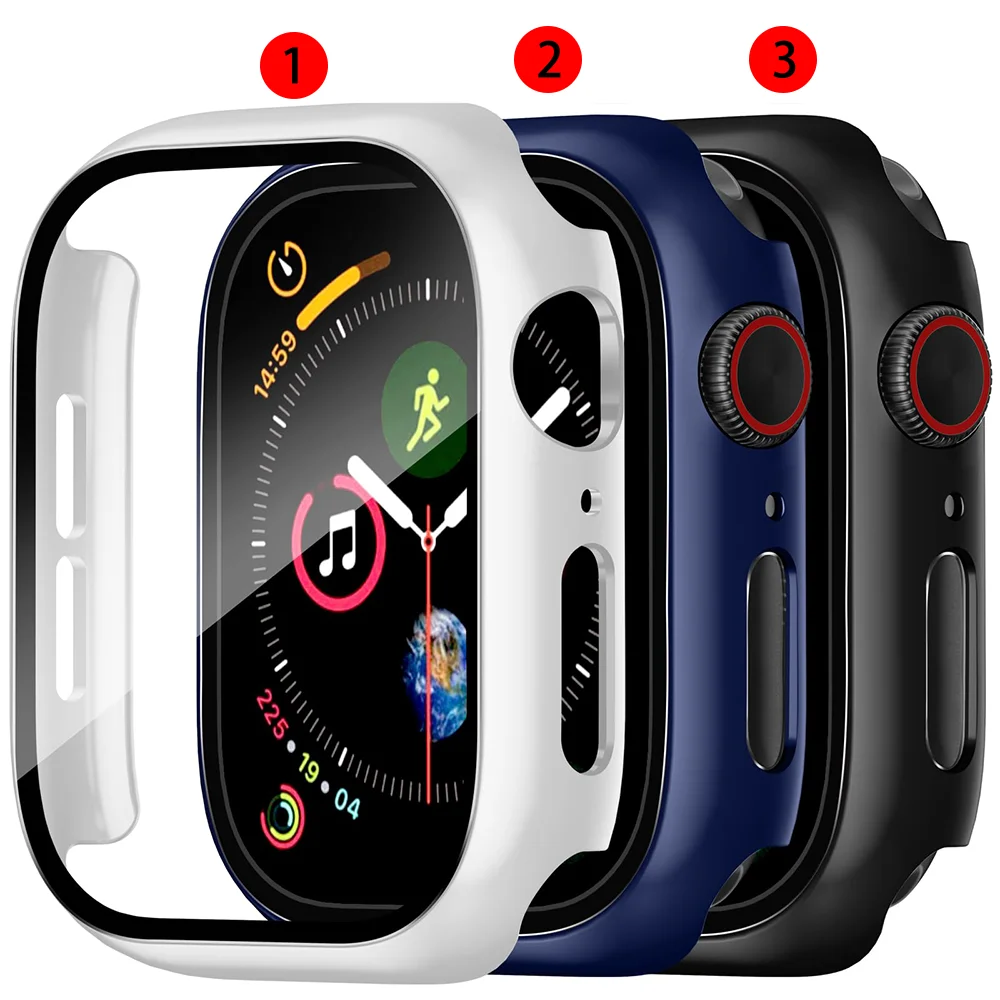 3er-Pack Gehäuse aus gehärtetem Glas für Apple Watch, Displayschutzfolie, 9, 8, 7, 6, 5, 4, 3, SE, 40 mm, 41 mm, 46 mm, 45 mm, 10 42 mm, 38 mm, Zubehör