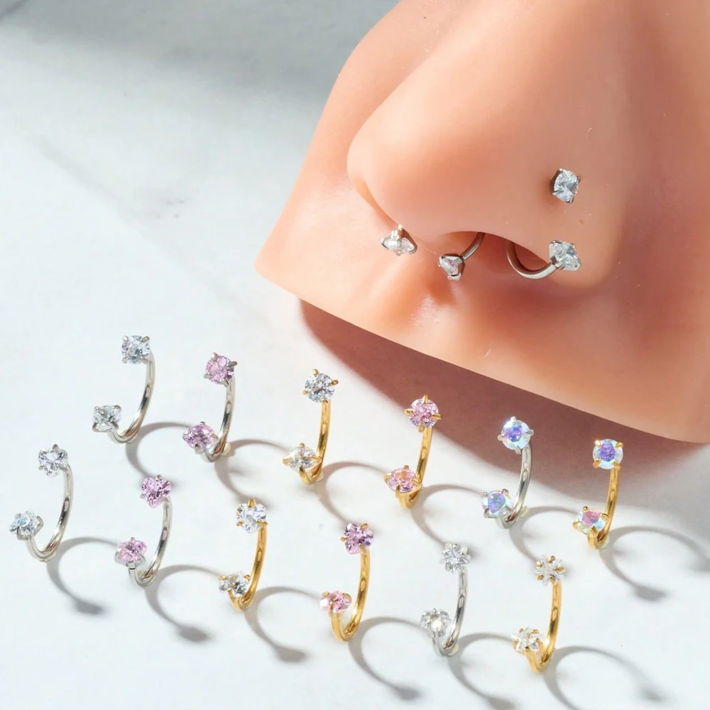 Anillos de herradura para la nariz, corazón, estrella, rosa, CZ, rosca interna, anillo para tabique, cartílago, Tragus, pendientes, joyería para Piercing de hélice