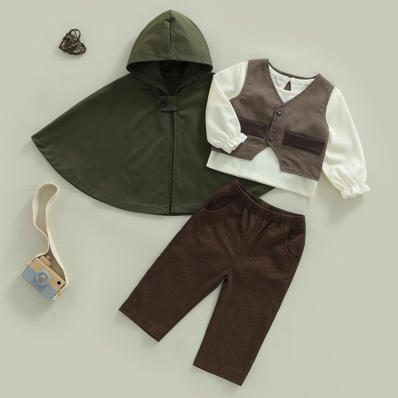 

Осенняя одежда для маленьких мальчиков, однотонная рубашка с длинными рукавами + длинные штаны + жилет + накидка, комплект из 4 предметов для джентльмена для детей 0–4 лет