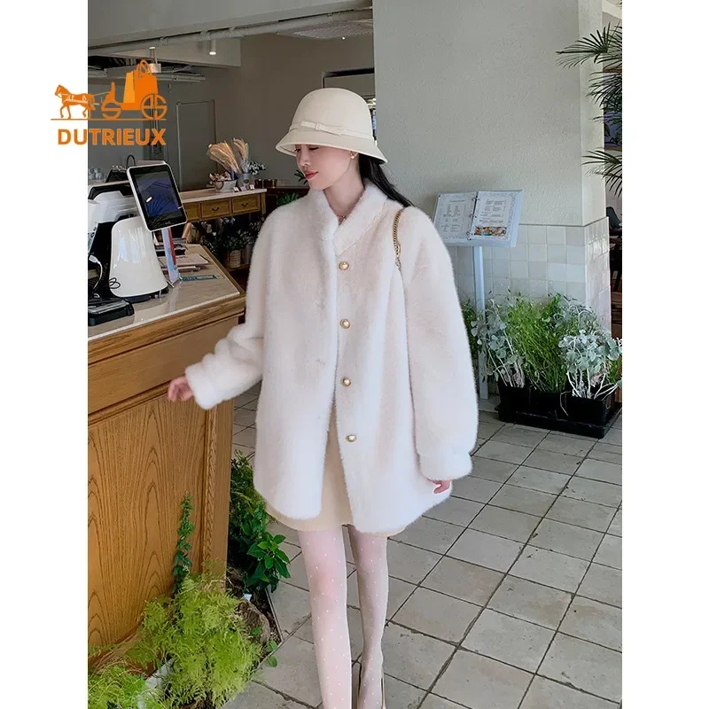 High-end Women's  Winter Coat New Style Fur Integrated Stand Collar Medium and Long Genuine Fur Coat Warm Loose Version Jacket