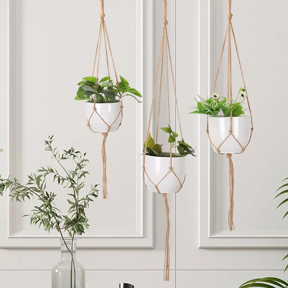 1 pz corda intrecciata cesto appeso vaso di fiori paglia Macrame Net Hanger supporto da giardino pianta artigianale balcone Decor accessori